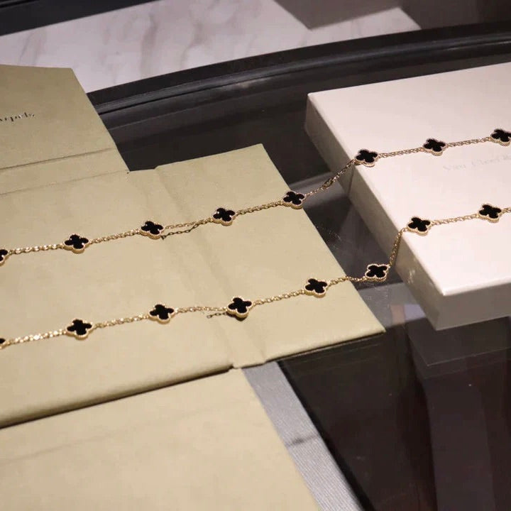 [Regal Gem]CLOVER 20 MOTIFS ONYX NECKLACE