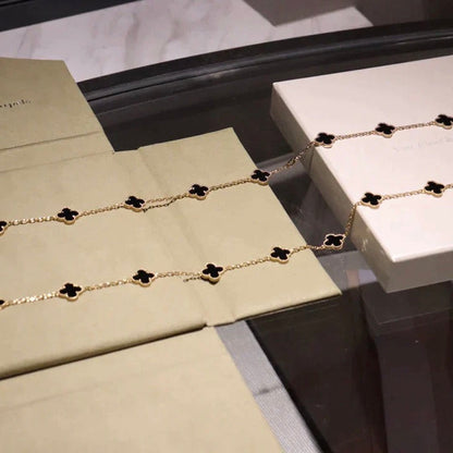 [Regal Gem]CLOVER 20 MOTIFS ONYX NECKLACE