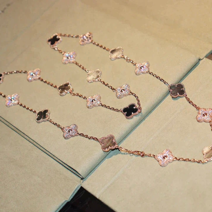 [Regal Gem]CLOVER 20 MOTIFS DARK MOP DIAMOND  NECKLACE