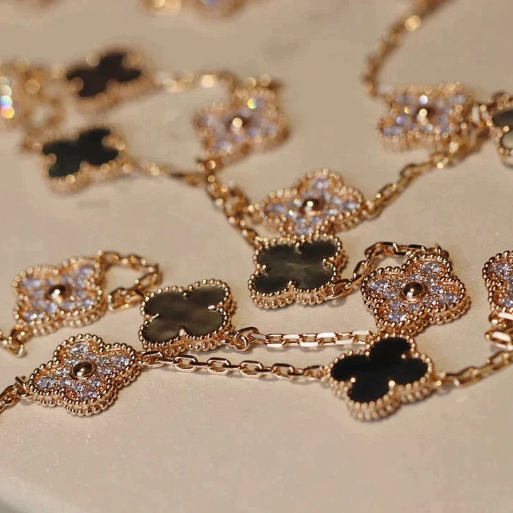 [Regal Gem]CLOVER 20 MOTIFS DARK MOP DIAMOND  NECKLACE