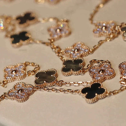 [Regal Gem]CLOVER 20 MOTIFS DARK MOP DIAMOND  NECKLACE