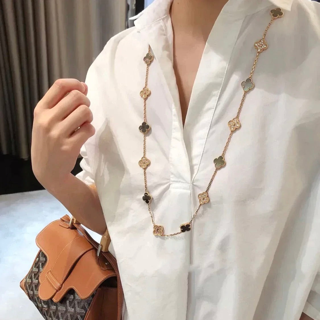 [Regal Gem]CLOVER 20 MOTIFS DARK MOP DIAMOND  NECKLACE