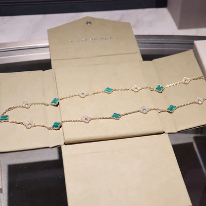 [Regal Gem]CLOVER 20 MOTIFS MALACHITE DIAMOND NECKLACE