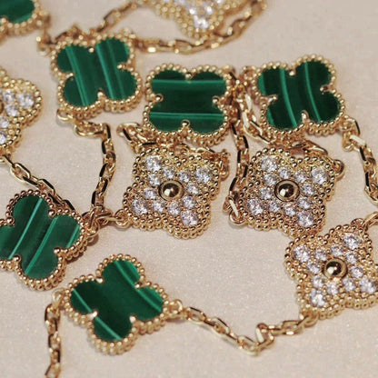 [Regal Gem]CLOVER 20 MOTIFS MALACHITE DIAMOND NECKLACE