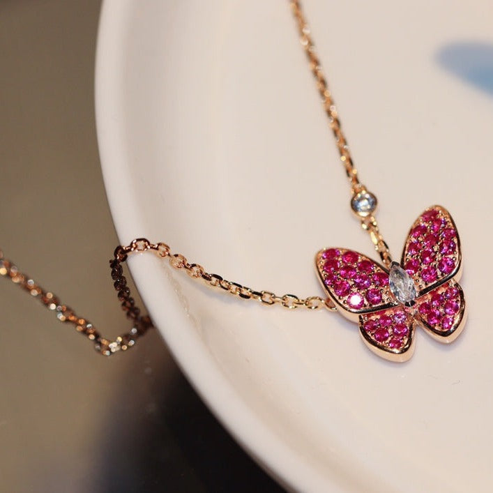 [Regal Gem]BUTTERFLY RED DIAMOND Regal Gem GOLD NECKLACE
