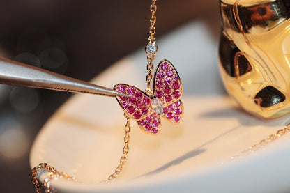 [Regal Gem]BUTTERFLY RED DIAMOND Regal Gem GOLD NECKLACE