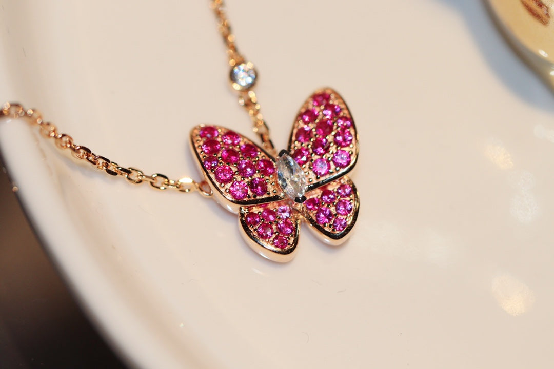 [Regal Gem]BUTTERFLY RED DIAMOND Regal Gem GOLD NECKLACE