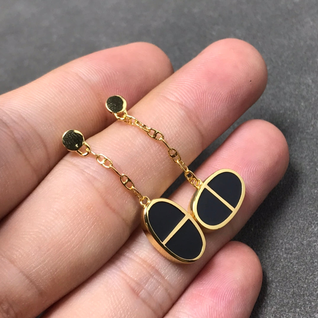 [Regal Gem]CHAINE VERSO BLACK CERAMIC SILVER EARRINGS