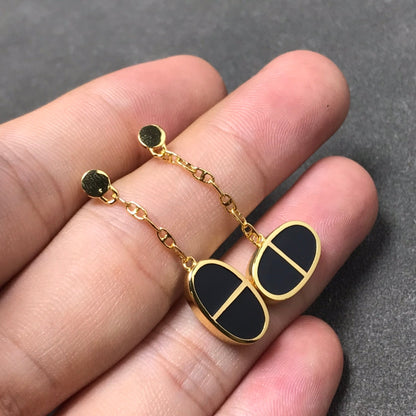 [Regal Gem]CHAINE VERSO BLACK CERAMIC SILVER EARRINGS