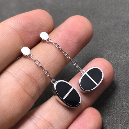[Regal Gem]CHAINE VERSO BLACK CERAMIC SILVER EARRINGS