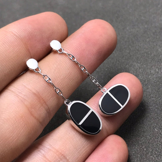 [Regal Gem]CHAINE VERSO BLACK CERAMIC SILVER EARRINGS