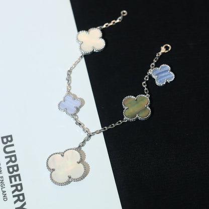 [Regal Gem]CLOVER BRACELET 5 MOTIFS MOP CHALCEDONY SILVER