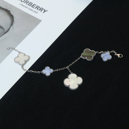 [Regal Gem]CLOVER BRACELET 5 MOTIFS MOP CHALCEDONY SILVER