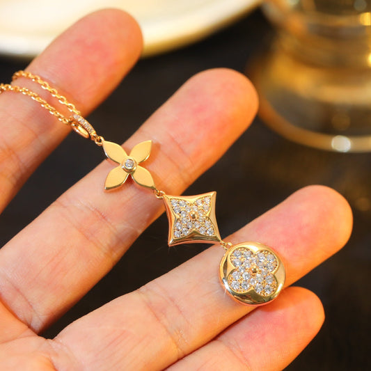 [Regal Gem]STAR AND SUN DIAMOND PINK GOLD NECKLACE