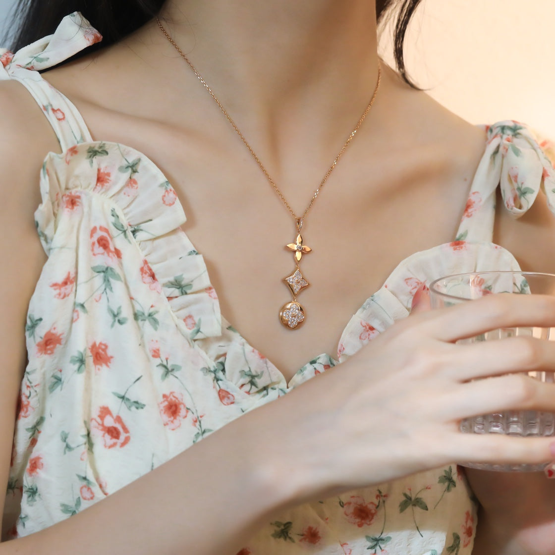 [Regal Gem]STAR AND SUN DIAMOND PINK GOLD NECKLACE