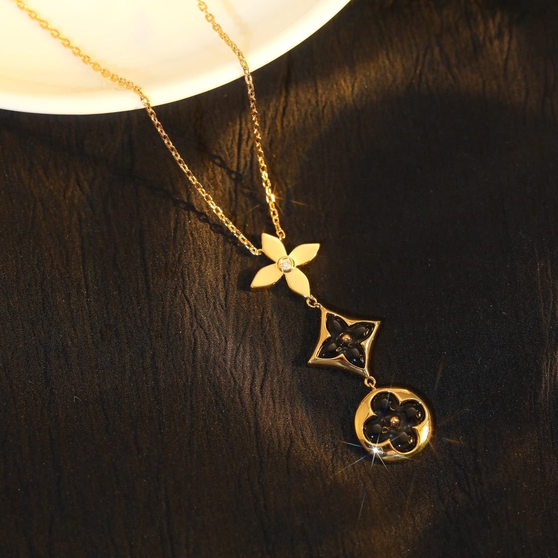 [Regal Gem]STAR AND SUN ONYX PINK GOLD NECKLACE