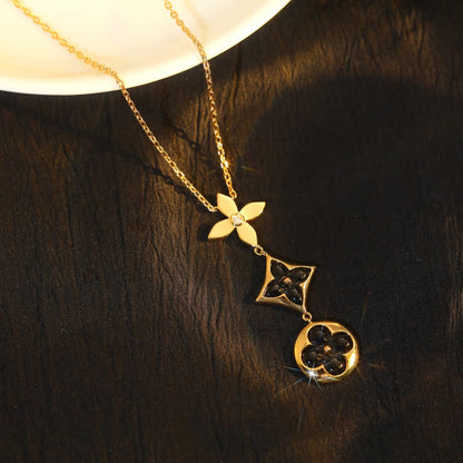 [Regal Gem]STAR AND SUN ONYX PINK GOLD NECKLACE