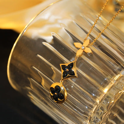 [Regal Gem]STAR AND SUN ONYX PINK GOLD NECKLACE