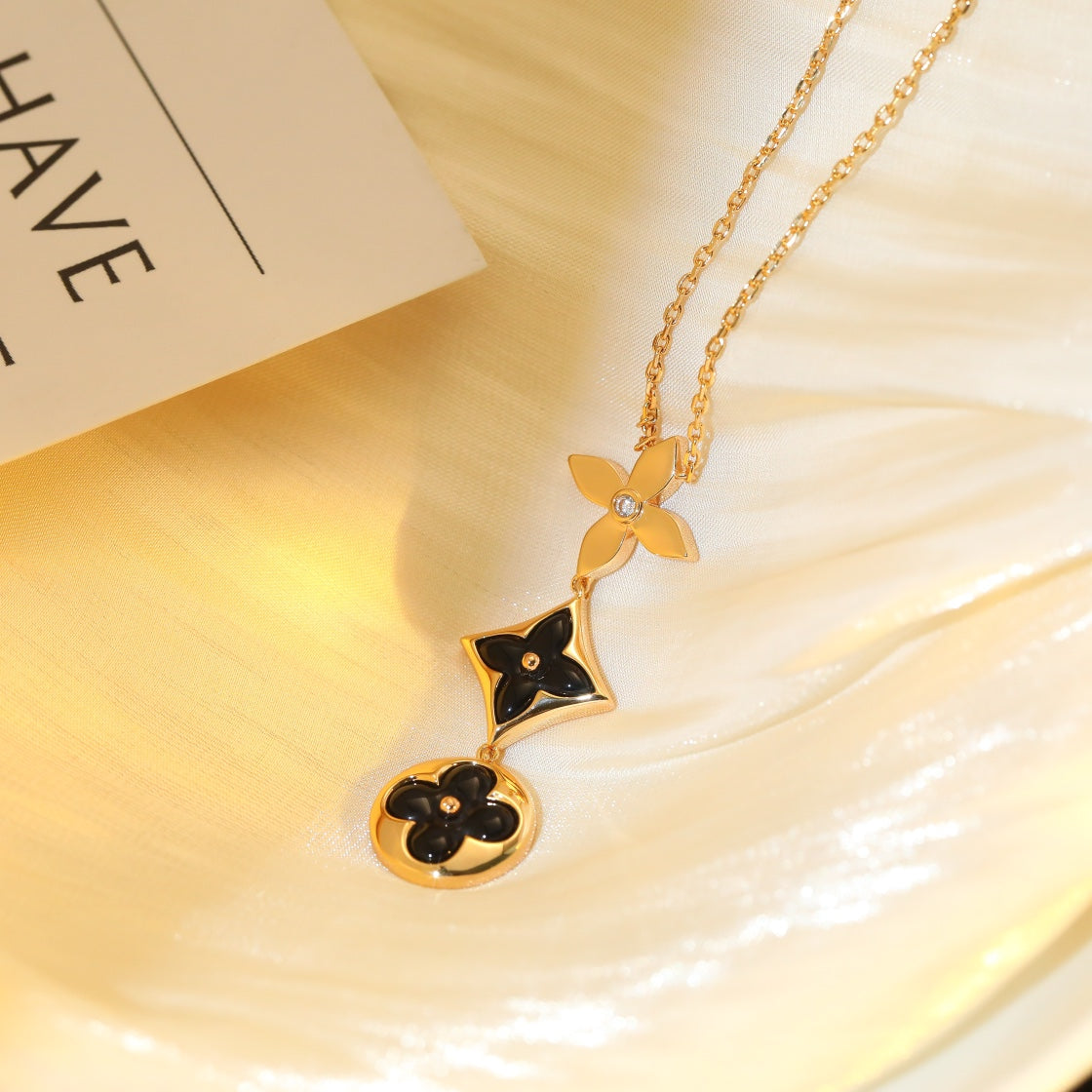 [Regal Gem]STAR AND SUN ONYX PINK GOLD NECKLACE
