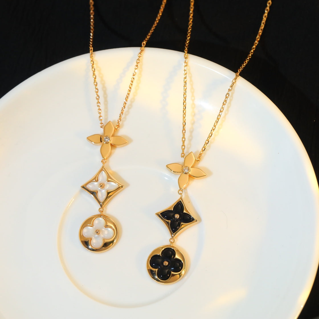 [Regal Gem]STAR AND SUN ONYX PINK GOLD NECKLACE