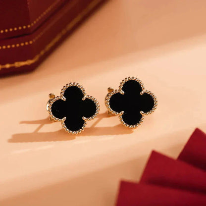 [Regal Gem]CLOVER MEDIUM 1 MOTIFS  ONYX STUD EARRINGS