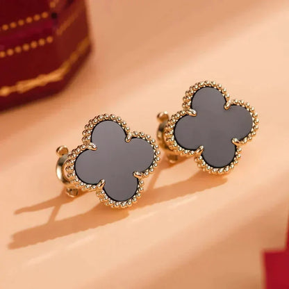[Regal Gem]CLOVER MEDIUM 1 MOTIFS  ONYX STUD EARRINGS