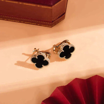 [Regal Gem]CLOVER MEDIUM 1 MOTIFS  ONYX STUD EARRINGS