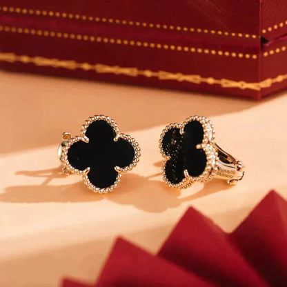 [Regal Gem]CLOVER MEDIUM 1 MOTIFS  ONYX STUD EARRINGS