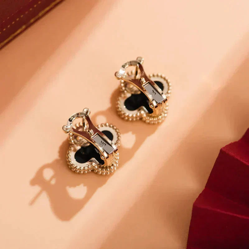 [Regal Gem]CLOVER MEDIUM 1 MOTIFS  ONYX STUD EARRINGS