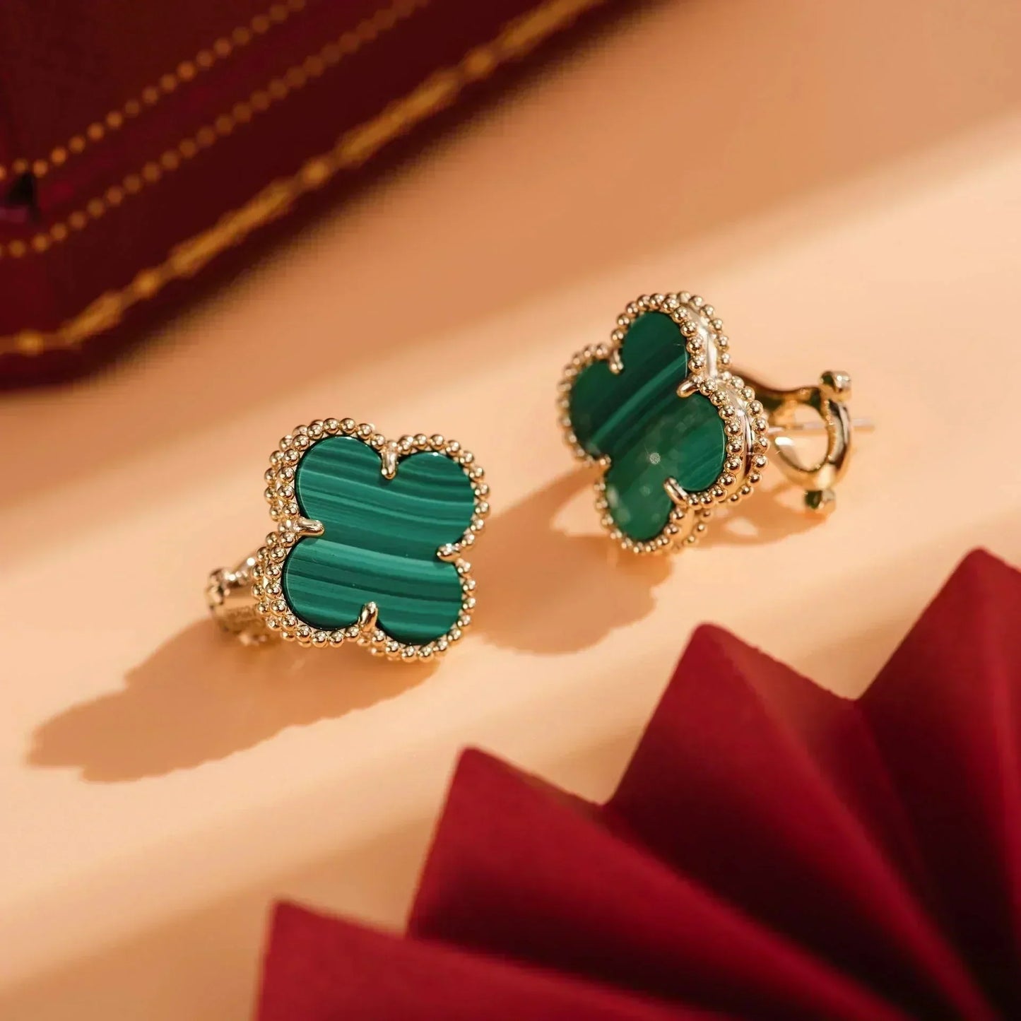 [Regal Gem]CLOVER MEDIUM 1 MOTIFS MALACHITE  EARRINGS