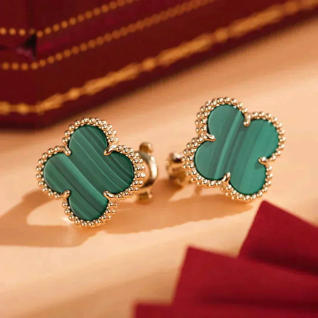 [Regal Gem]CLOVER MEDIUM 1 MOTIFS MALACHITE  EARRINGS