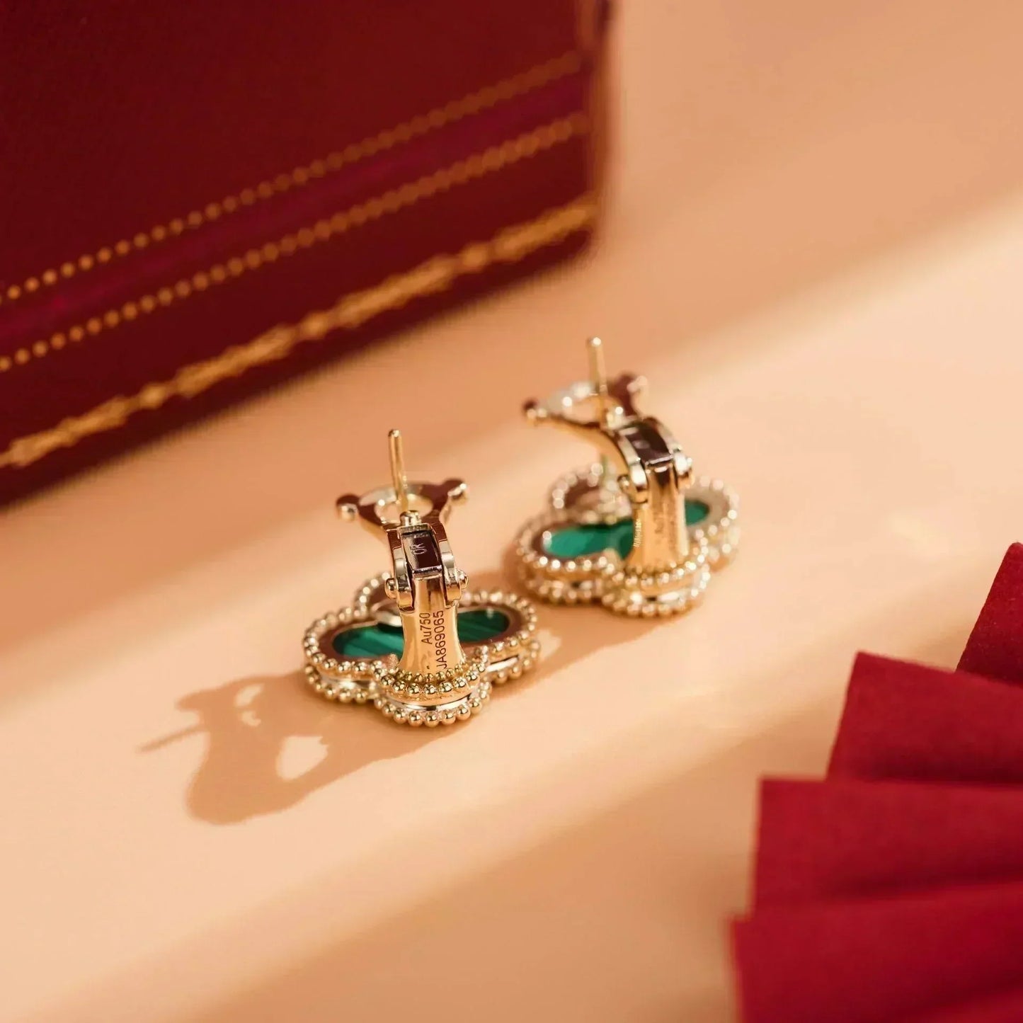 [Regal Gem]CLOVER MEDIUM 1 MOTIFS MALACHITE  EARRINGS