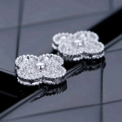 [Regal Gem]CLOVER 1 MOTIFS DIAMOND STUD EARRINGS SILVER
