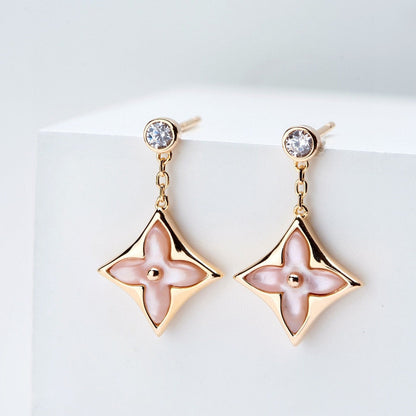 [Regal Gem]DOUBLE STAR PINK GOLD MOP DROP EARRINGS