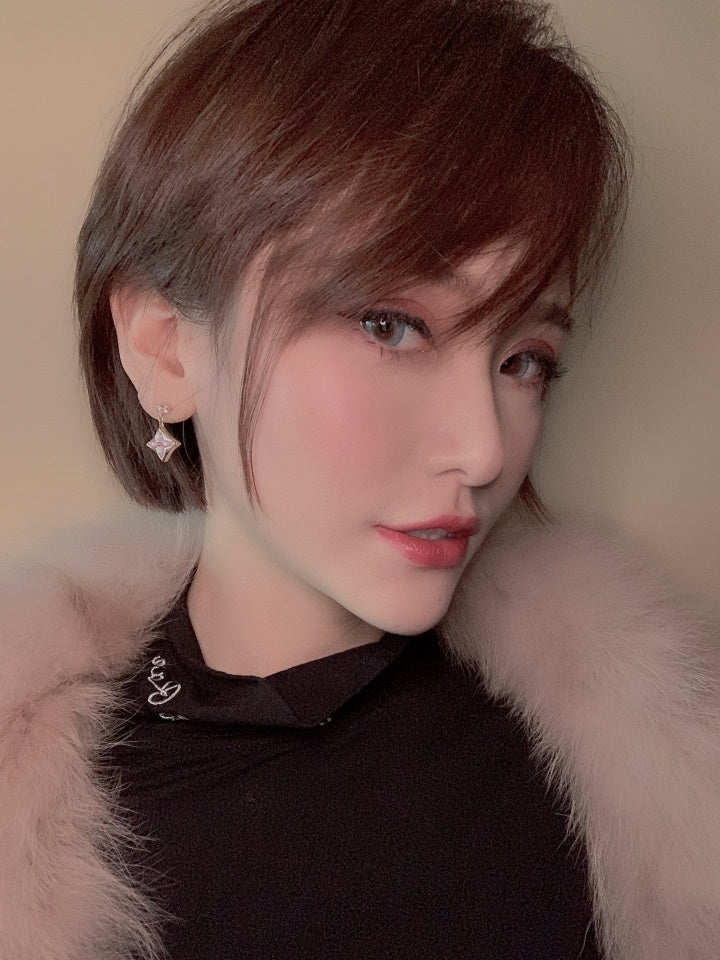 [Regal Gem]DOUBLE STAR PINK GOLD MOP DROP EARRINGS