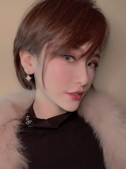 [Regal Gem]DOUBLE STAR PINK GOLD MOP DROP EARRINGS