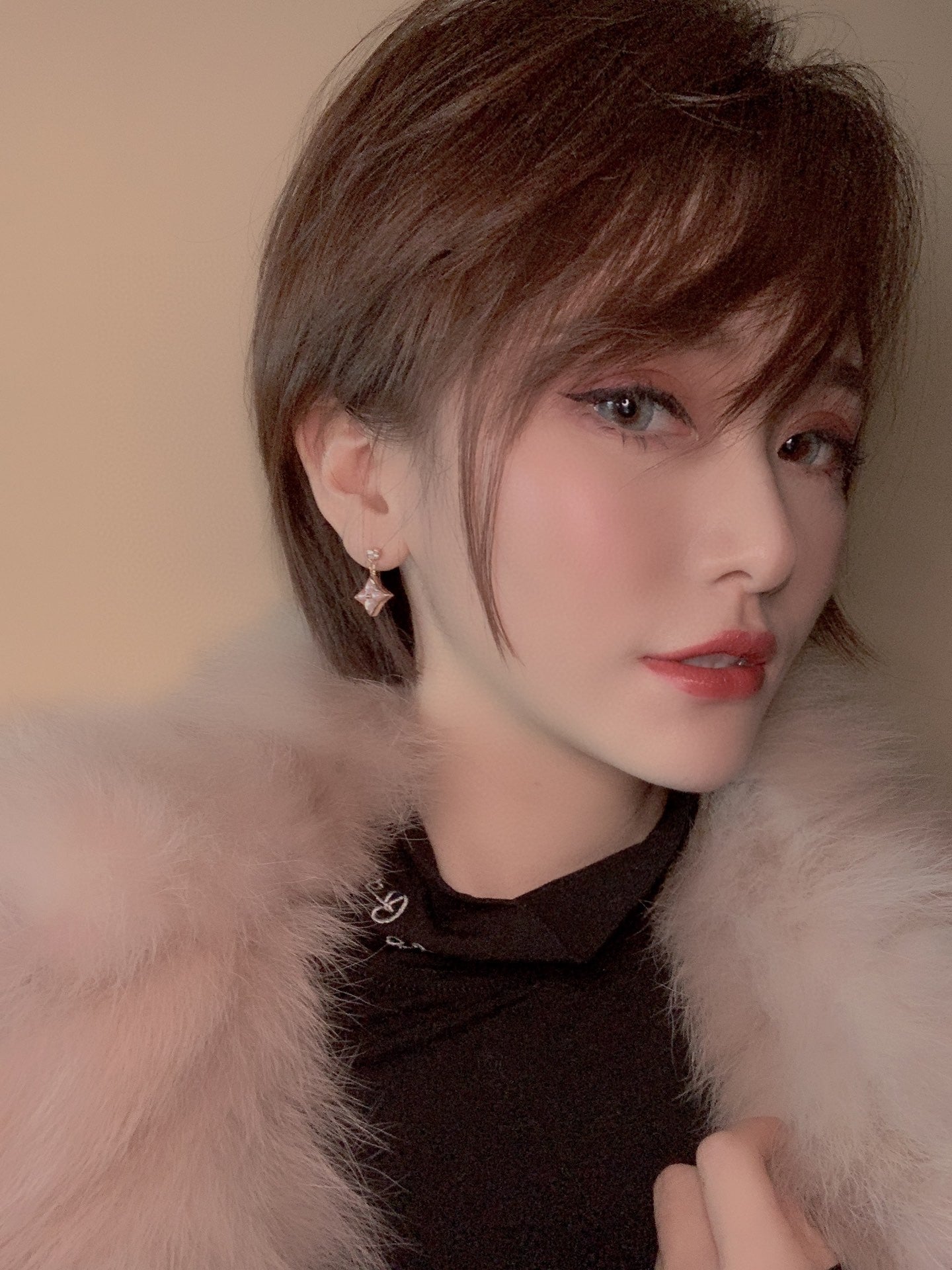 [Regal Gem]DOUBLE STAR PINK GOLD MOP DROP EARRINGS