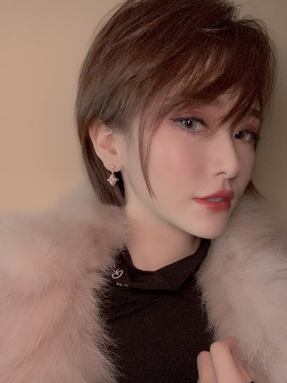 [Regal Gem]DOUBLE STAR PINK GOLD MOP DROP EARRINGS