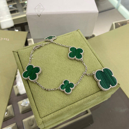 [Regal Gem]CLOVER 5 MOTIFS SIVLER MALACHITE BRACELET