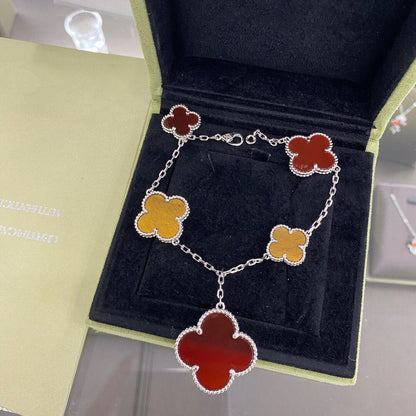 [Regal Gem]CLOVER 5 MOTIFS SIVLER CARNELIAN TIGER EYE BRACELET