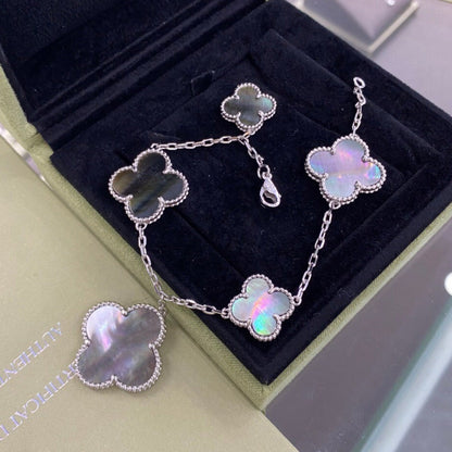 [Regal Gem]CLOVER 5 MOTIFS SIVLER DARK MOP BRACELET