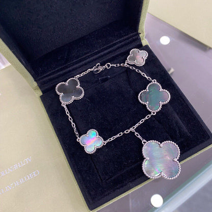 [Regal Gem]CLOVER 5 MOTIFS SIVLER DARK MOP BRACELET