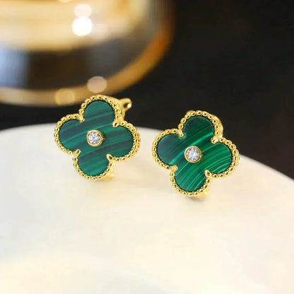 [Regal Gem]CLOVER MEDIUM 1 MOTIFS MALACHITE DIAMOND EARRINGS