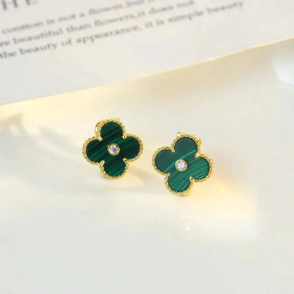 [Regal Gem]CLOVER MEDIUM 1 MOTIFS MALACHITE DIAMOND EARRINGS