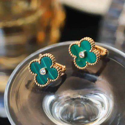 [Regal Gem]CLOVER MEDIUM 1 MOTIFS MALACHITE DIAMOND EARRINGS