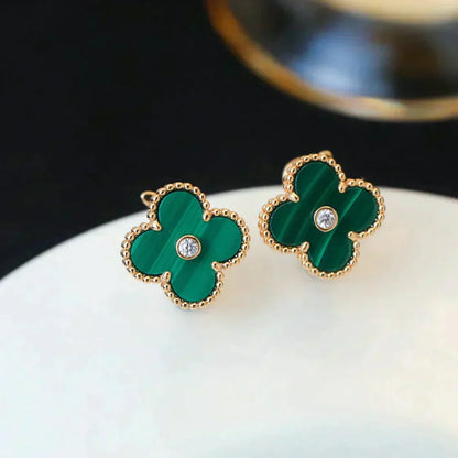 [Regal Gem]CLOVER MEDIUM 1 MOTIFS MALACHITE DIAMOND EARRINGS