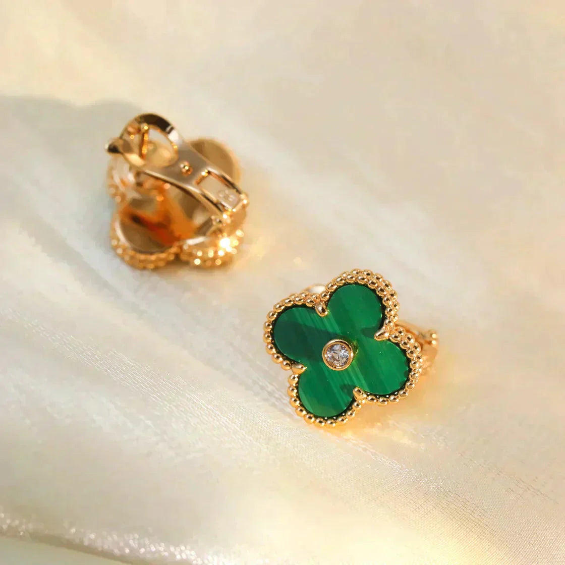 [Regal Gem]CLOVER MEDIUM 1 MOTIFS MALACHITE DIAMOND EARRINGS
