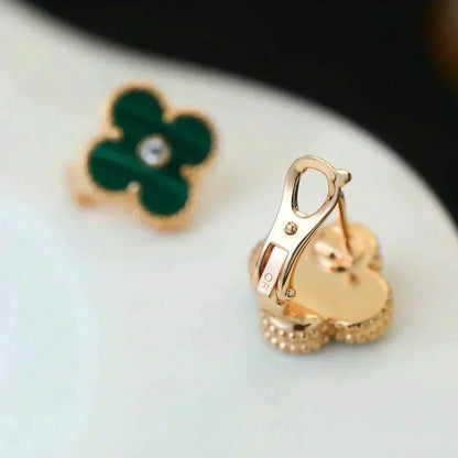 [Regal Gem]CLOVER MEDIUM 1 MOTIFS MALACHITE DIAMOND EARRINGS