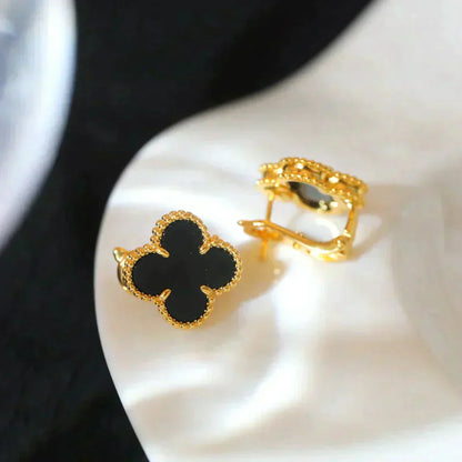 [Regal Gem]CLOVER MEDIUM 1 MOTIFS  ONYX STUD EARRINGS
