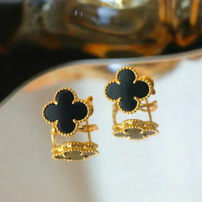 [Regal Gem]CLOVER MEDIUM 1 MOTIFS  ONYX STUD EARRINGS
